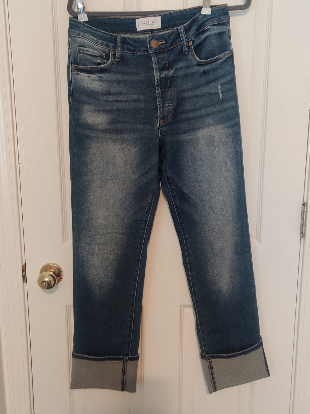 Evereve Ever Straight High Rise Dark Wash Cuffed Jeans